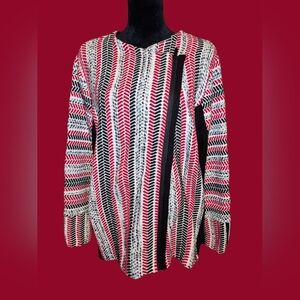 Chico's Multicolor Striped Sweater Jacket - Black, White, and Red